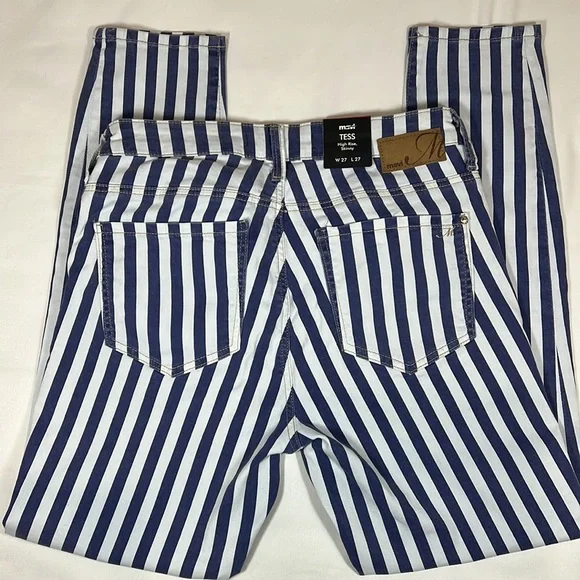 NWT Mavi “Tess” High Rise Skinny Navy Striped Jeans Size 27 - Picture 6 of 9
